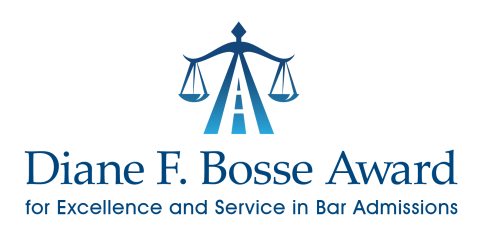 Diane F. Bosse Award for Excellence and Service in Bar Admissions Logo. Includes icon of legal scales and a road or path. 